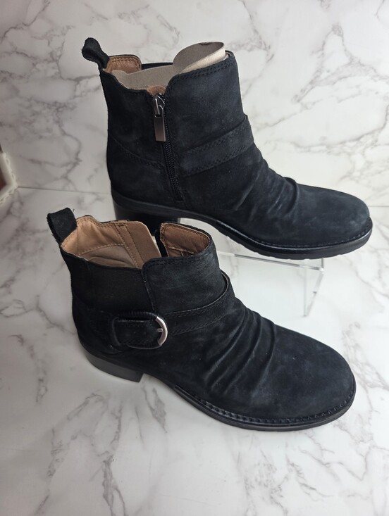 Shoes - Black Suede Ankle Boots with Side Buckle(B44)